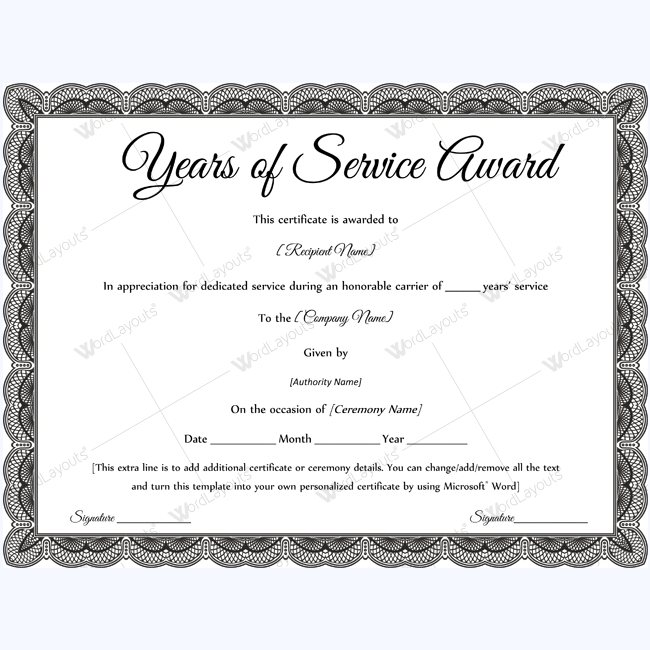 Years Of Service Award 09 - Word Layouts | Awards throughout Certificate For Years Of Service Template
