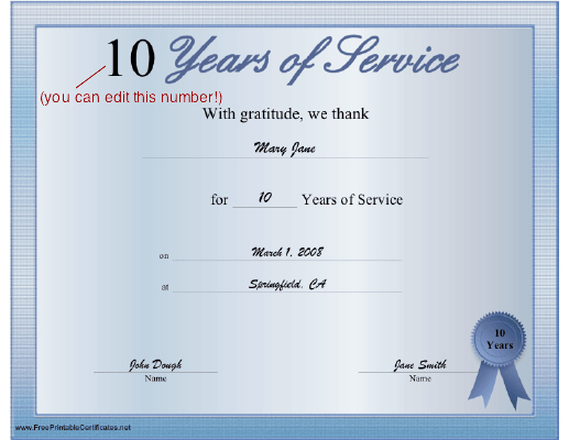 Years Of Service Certificate Printable Certificate with regard to Long Service Certificate Template Sample