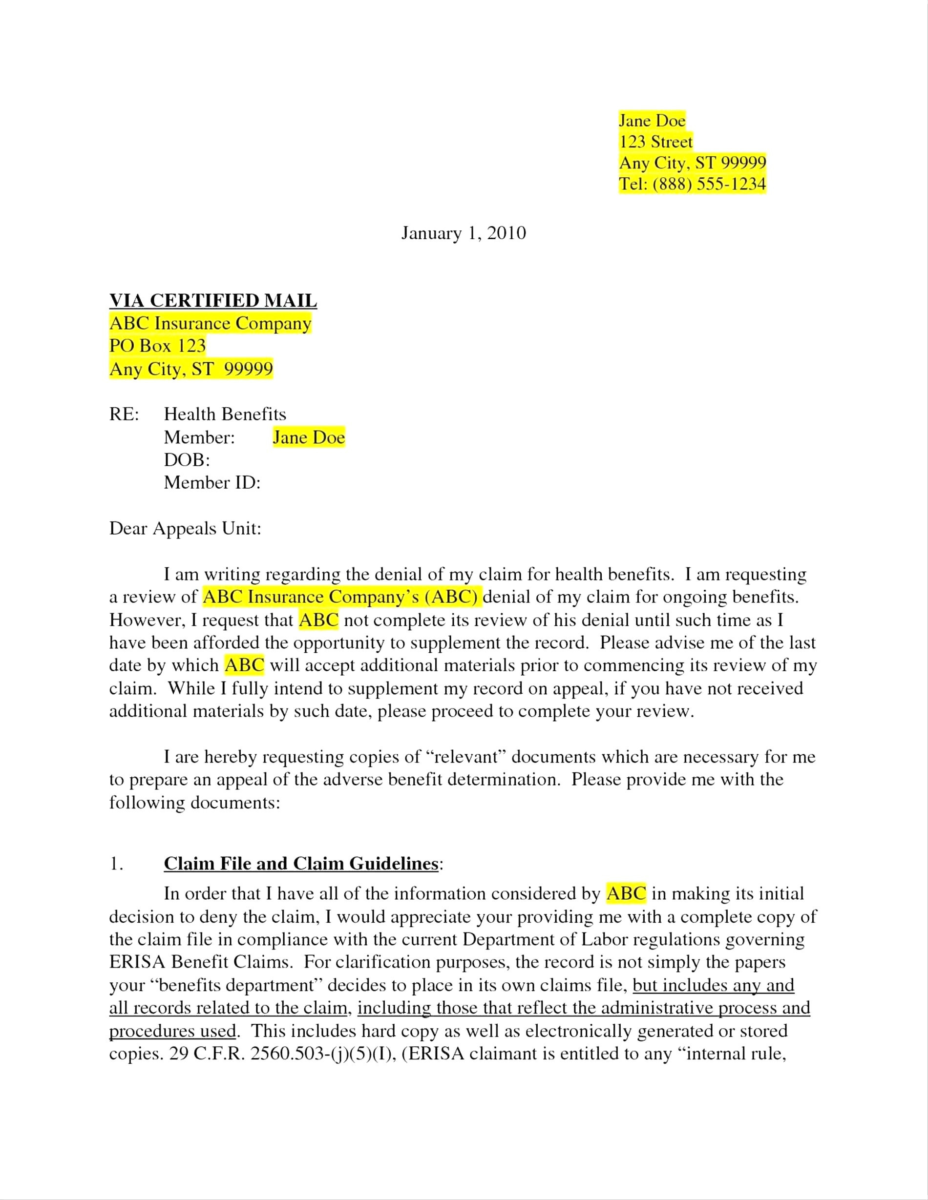 12 Medical Necessity Appeal Letter Template Samples intended for Letter Of Medical Necessity Template
