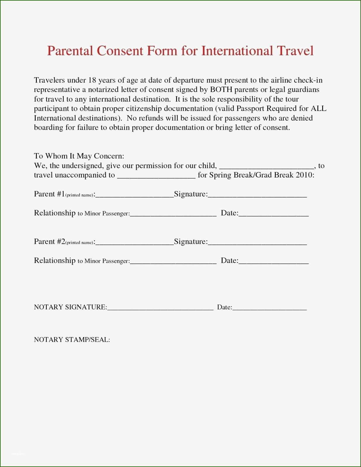 14 Outstanding Free Child Travel Consent Form Template with Notarized Letter Template For Child Travel