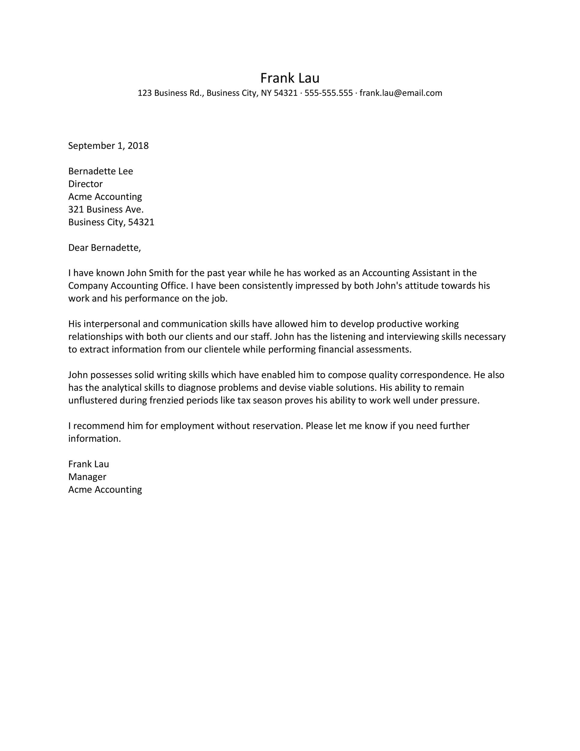 24+ Sample Recommendation Letter Template intended for Letter Of Recomendation Template