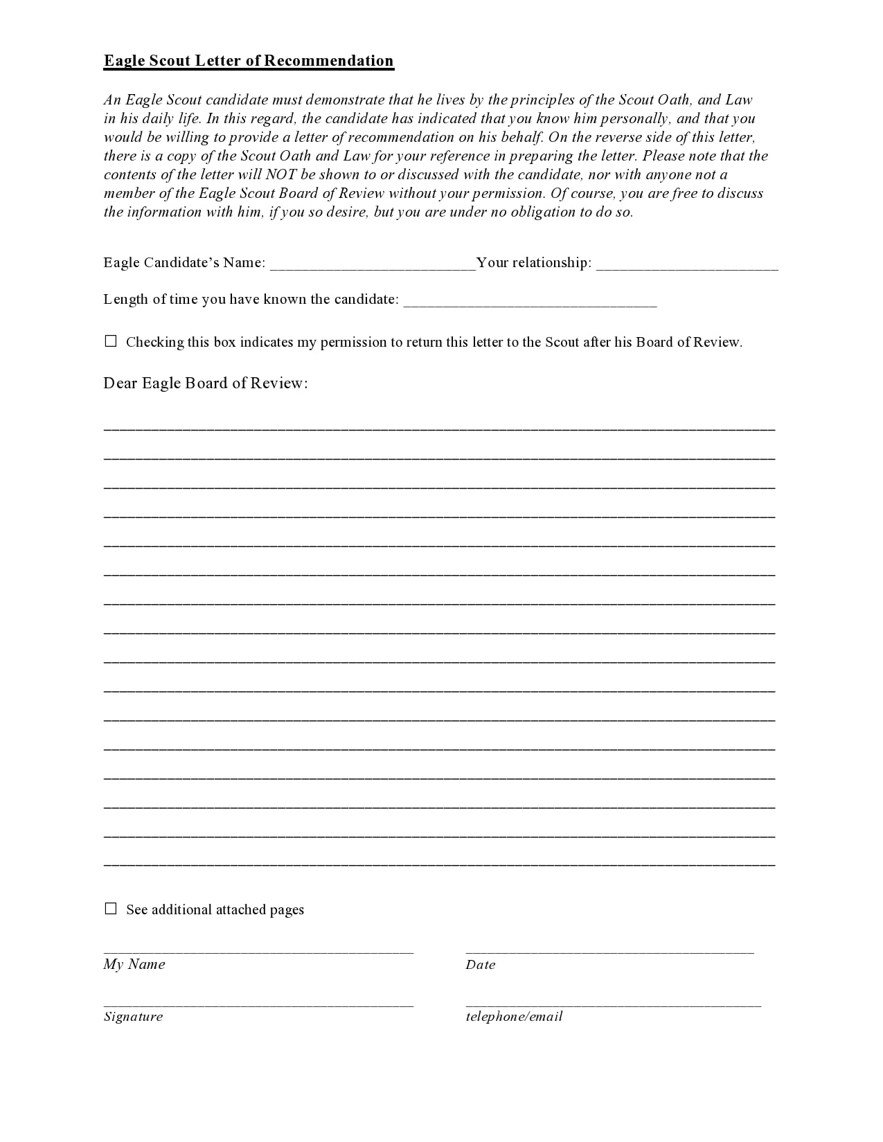 25 Eagle Scout Recommendation Letter Examples inside Letter Of Recommendation For Eagle Scout Template