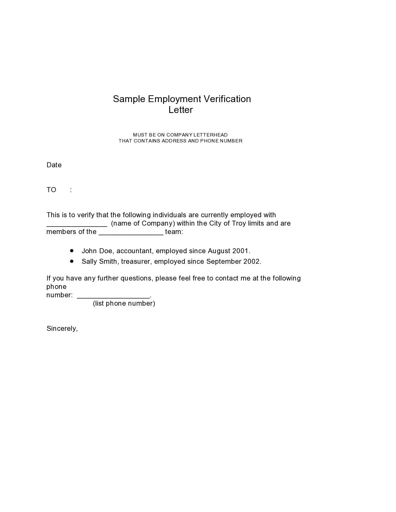 30 Employment Verification Letter Samples [Word, Pdf inside Employment Verification Letter Template Word