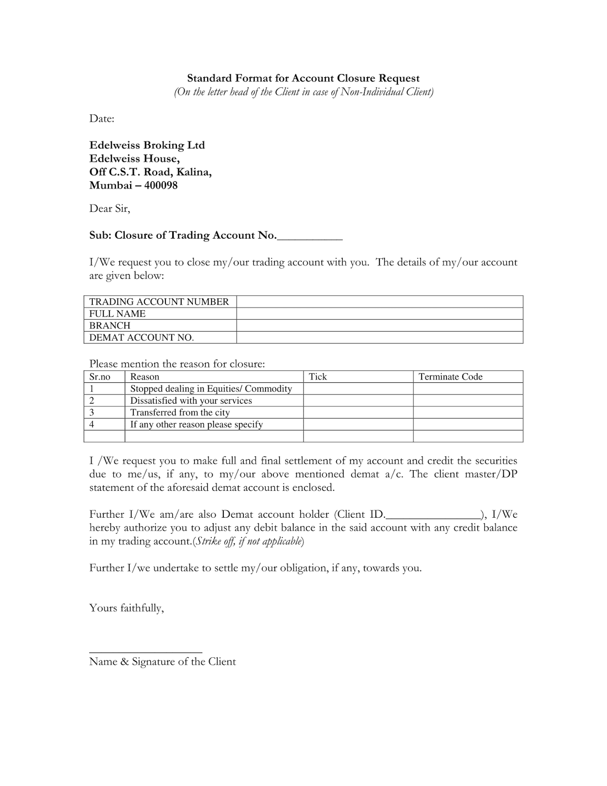 Bank Account Closing Letter - Scribd India inside Account Closure Letter Template