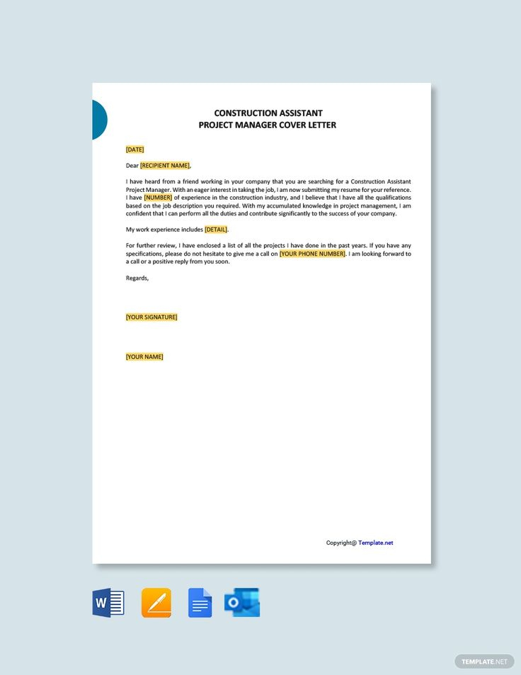 Construction Assistant Project Manager Cover Letter in Google Cover Letter Template