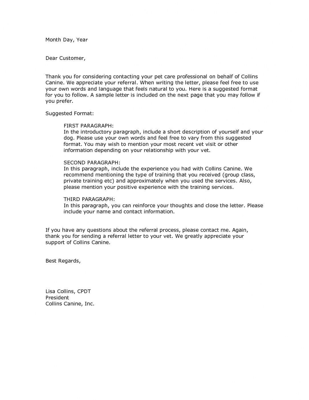Customer Reference Letter Template Samples | Letter intended for Template For Referral Letter