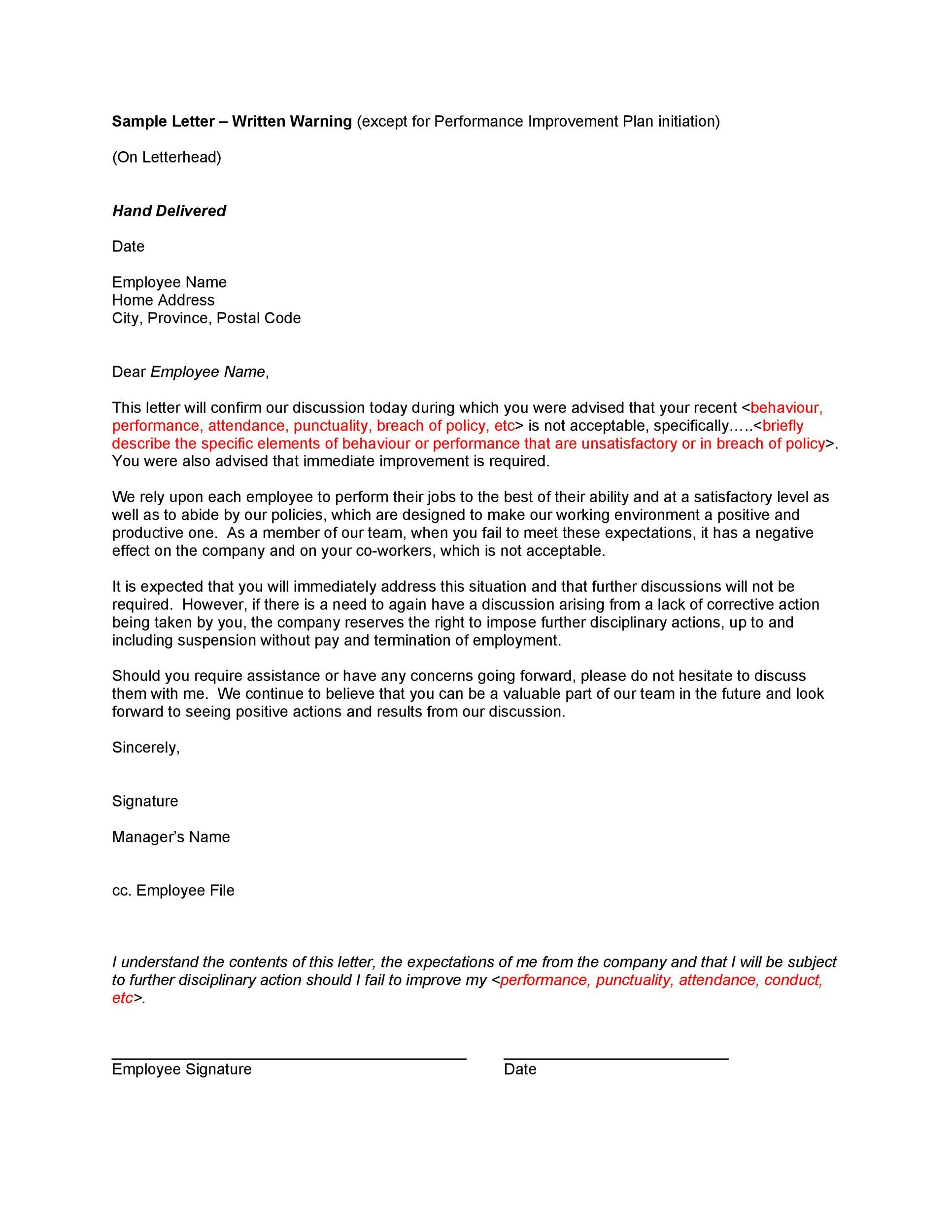 Employee Warning Letter Template ~ Addictionary throughout Letter Of Reprimand Template