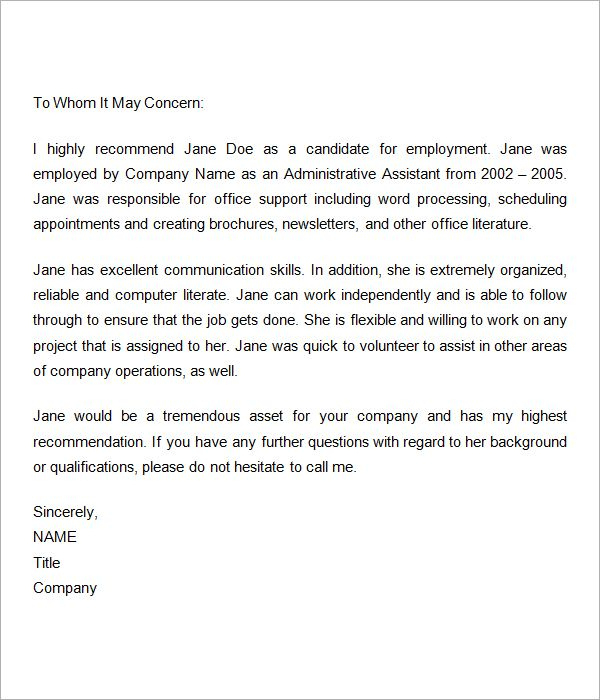 😍 Reference Letter For Former Employee. Letter Of with Template For Letter Of Recommendation From Employer