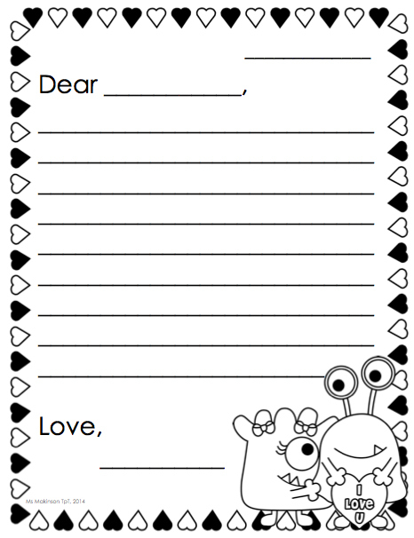 February Printables - Kindergarten Literacy And Math intended for Letter Writing Template For Kids