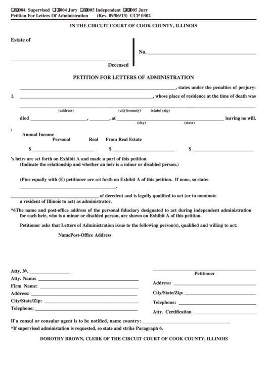 Fillable Petition For Letters Of Administration Printable for Probate Valuation Letter Template