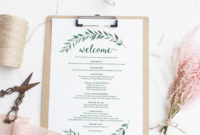 Green Welcome Itinerary Wedding Guest Welcome Letter intended for Wedding Welcome Letter Template