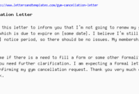 Gym Cancellation Letter inside Gym Membership Cancellation Letter Template Free