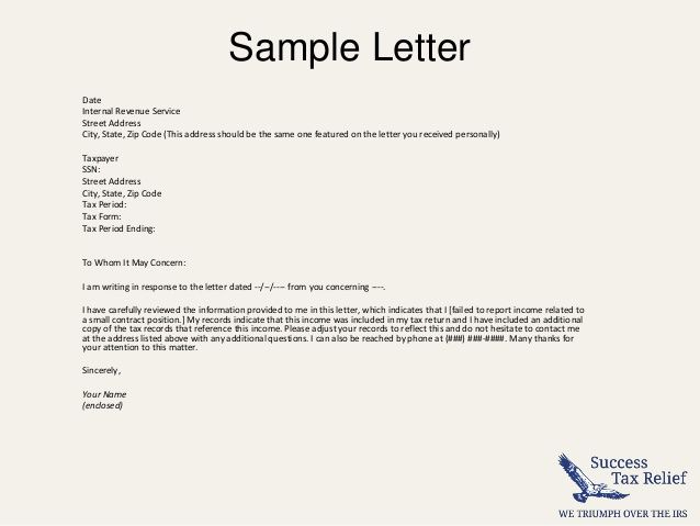 How Write Letter Explanation The Irs From Success Tax with Irs Response Letter Template