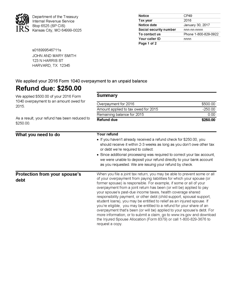 Irs Notice Cp49 - Overpayment Applied To Taxes Owed | H&amp;R throughout Irs Response Letter Template