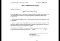 Letter Of Appointment Of Executor (Template With Sample with Estate Distribution Letter Template
