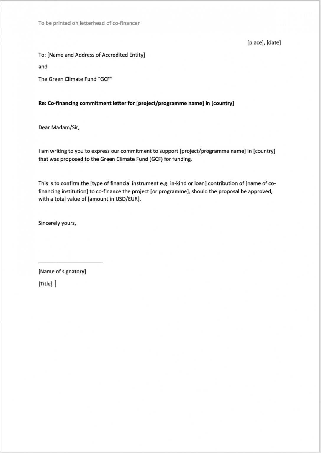 Letter Of Commitment Template - Great Professional throughout Letter Of Commitment Template