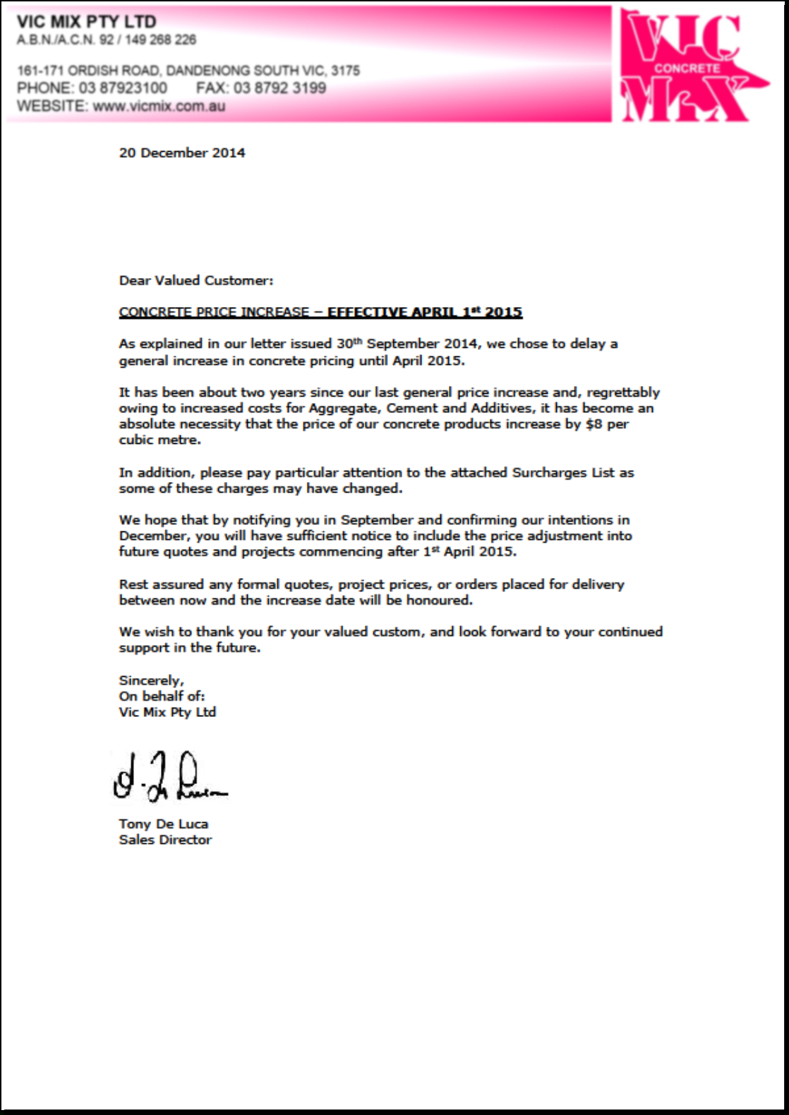Price Increase Letter | Levelings within Price Increase Letter Template