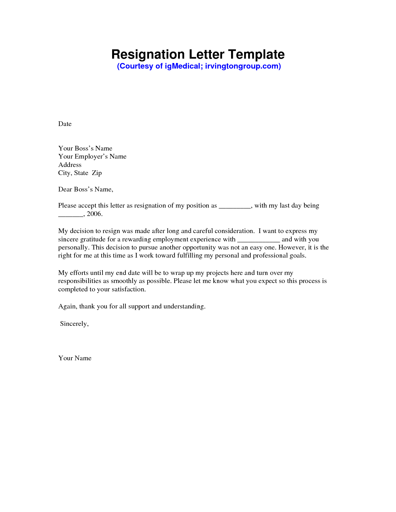 Resignation Letter Sample Pdf | Formal Resignation Letter in Standard Resignation Letter Template