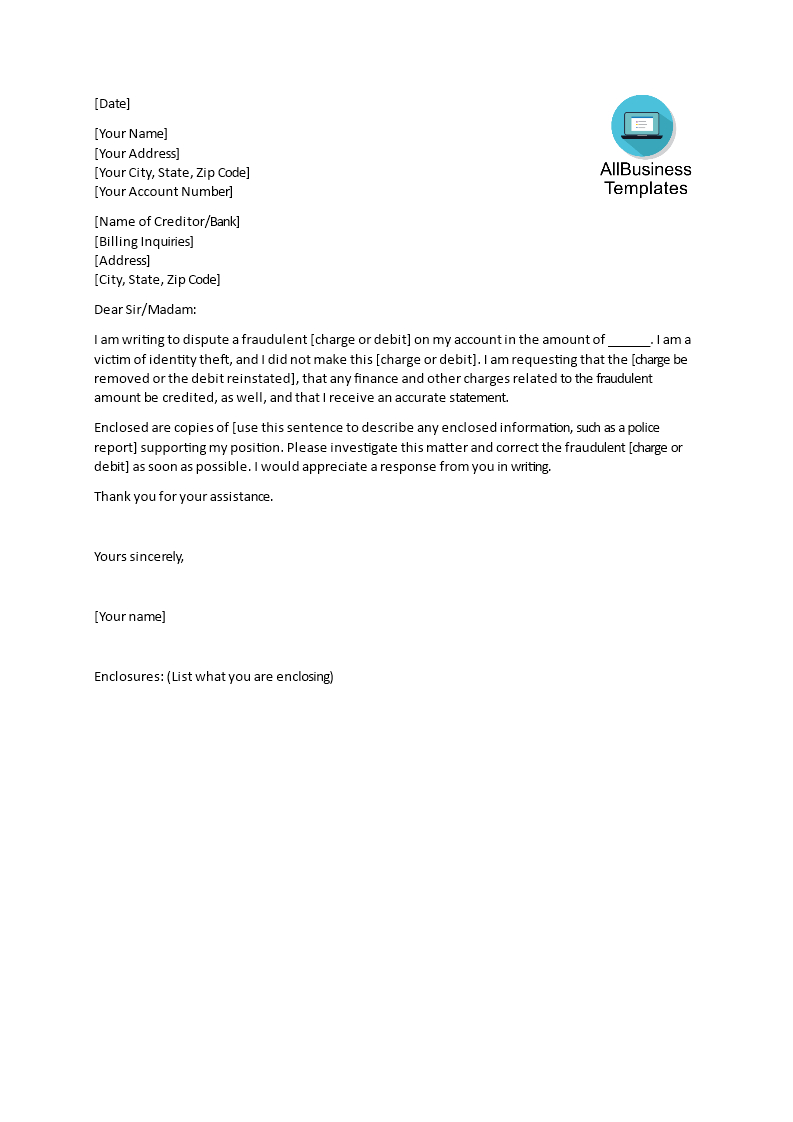 Sample Dispute Letter Template | Templates At within Credit Dispute Letter Template