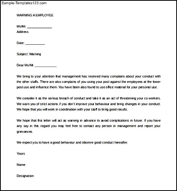 Warning Letter To Employee From Hr Free Word Doc - Sample within Letter Of Reprimand Template