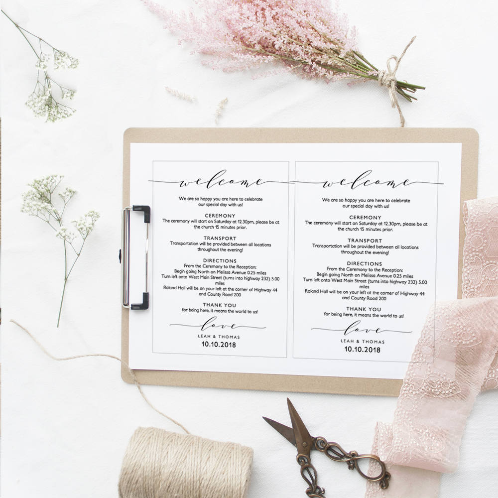 Welcome Itinerary 5X7 Wedding Guest Note, Welcome Letter intended for Wedding Welcome Letter Template