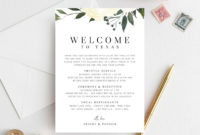 Welcome Letter Template Wedding Itinerary Card Welcome Bag with Welcome Bag Letter Template